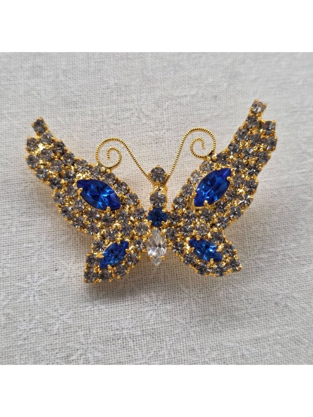 Vintage Butterfly Brooch Lind Calco 14K Gold Electroplated Rhinestone